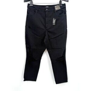 Express Jeans 14 Black Curvy Slim Super High Rise Distressed Destroyed Stretch